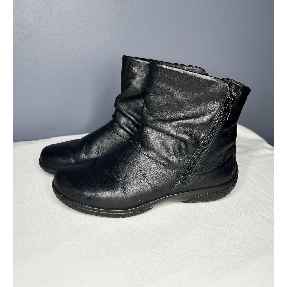 Hotter Boots Womens Size 6.5 Black Whisper Ankle Bootie Leather Zip Flat Comfort - Picture 2 of 16